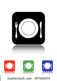 fork knife and plate vector icon - black and colored buttons