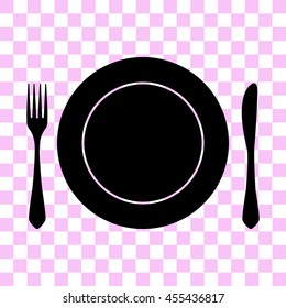 fork knife and plate vector icon - black illustration