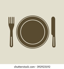 Fork and Knife and plate. Vector illustration.