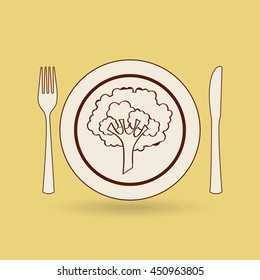 fork, knife with a plate, vector illustration