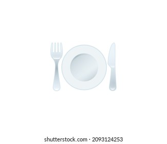 Gabel und Messer mit Plate Vektorsymbol einzeln. Emoji-Illustration. Gabel und Messer mit Plattenvektoremoticon