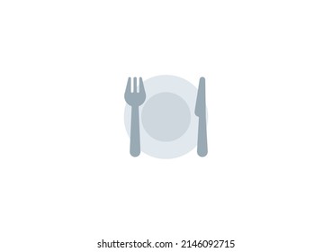 Fork and Knife with Plate Vector Isolated Emoticon. Fork and Knife with Plate Icon