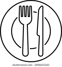 Fork and Knife with Platter Concept, Thanksgiving Day crockery Vector line icon Design, Harvest festival Symbol, Secular holiday Sign, Religious and cultural traditions Stock Illustration