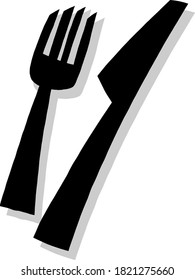 Fork And Knife Ready For Dinner In Fun Offbeat Cartoon Style