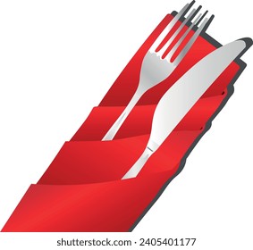 A fork and knife in a red napkin