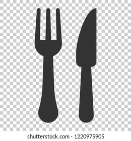 Fork and knife restaurant icon in flat style. Dinner equipment vector illustration on isolated background. Restaurant business concept.