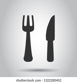 Fork and knife restaurant icon in flat style. Dinner equipment vector illustration on white background. Restaurant business concept.