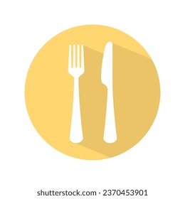 Fork and knife round vector icon with shadow