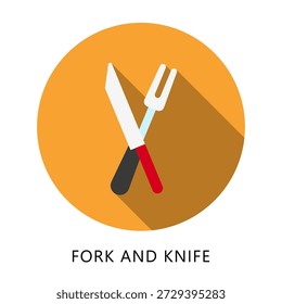 Fork And Knife Rounded Flat Color Icon, Mini Illustration Relate To Food, Gastronomy. Use For Modern Concept, Ui, Ux Web And App Development.