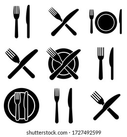 Fork and knife set icon, logo isolated on white background