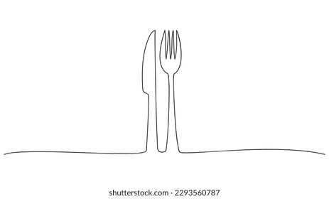 Fork and knife shape in continuous line drawing style. Vector illustration.