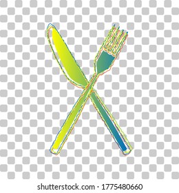 Fork and Knife sign. Blue to green gradient Icon with Four Roughen Contours on stylish transparent Background. Illustration.