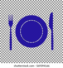 Fork and Knife sign. Blue icon on transparent background.