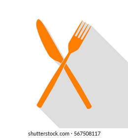 Fork and Knife sign. Orange icon with flat style shadow path.