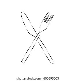 Fork and Knife sign. Vector. Black dotted icon on white background. Isolated.