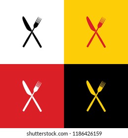 Fork and Knife sign. Vector. Icons of german flag on corresponding colors as background.