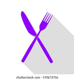 Fork and Knife sign. Violet icon with flat style shadow path.
