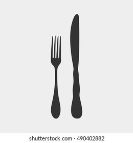 Fork and Knife Silhouette icon isolated on a light grey background. Cutlery. Flatware or Silverware.