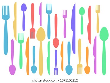 Fork Knife Spoon Abstract Colorful Horizontal, stock vector illustration 