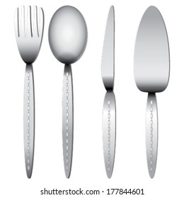 fork, knife, spoon and cake server on a white background vector