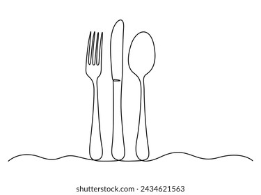 Fork, knife and spoon continuous one line drawing vector illustration. Free vector
