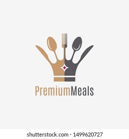 Fork, knife and spoon crown concept on white background