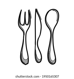 fork, knife, spoon, cutlery doodle vector icon. Drawing sketch illustration hand drawn line.