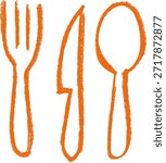 Fork Knife Spoon Cutlery Icon Crayon Chalk Drawing Vector