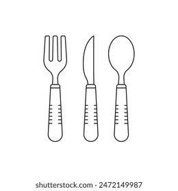 Fork, knife, and spoon. Cutlery icon line style isolated on white background. Vector illustration