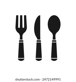 Tenedor, cuchillo y cuchara. Cubertería icono de estilo plano aislado sobre fondo blanco. Ilustración vectorial