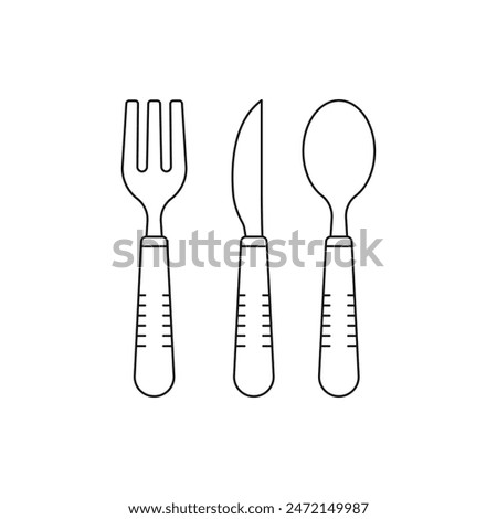 Fork, knife, and spoon. Cutlery icon line style isolated on white background. Vector illustration