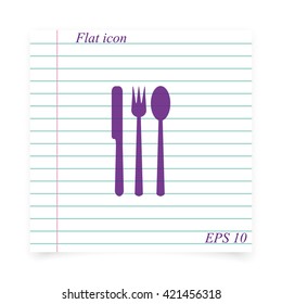 Fork, knife and spoon icon.