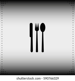 Fork, knife and spoon icon.