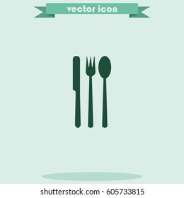 Fork, knife and spoon icon.