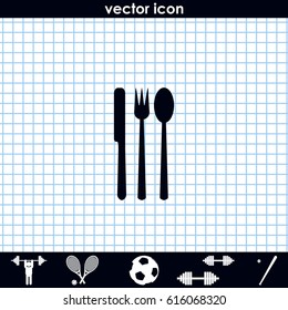Fork, knife and spoon icon.