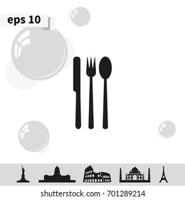 Fork, knife and spoon icon.