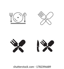 Plantilla vectorial del logotipo del icono de la horquilla, cuchillo y cuchara.diseño para el restaurante