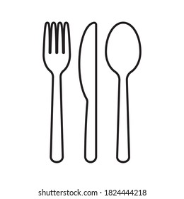 Logo del icono de la cuchara y el cuchillo de la horquilla. Simple signo de forma plana. Restaurante cafetería cocina comedor símbolo de menú. Imagen de la ilustración del vector. Silueta negra aislada sobre fondo blanco.
