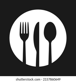 Fork knife and spoon icon logo. Simple flat shape sign. Restaurant cafe kitchen diner place menu symbol. Vector illustration image. Silhouette isolated on background.
