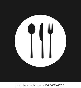 Fork knife and spoon icon logo. Restaurant cafe kitchen dinner place menu symbol. 