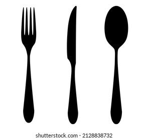 Fork, knife and spoon icon set. Logo menu. Cutlery silhouette. EPS 10 vector illustration isolated on a white background.