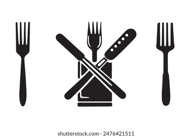 Fork, knife, and spoon Icon silhouette vector isolated on a white background