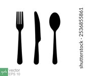 Fork knife spoon icon. Simple solid style. Cutlery symbol, utensil, tableware black silhouettes, food concept. Glyph vector illustration isolated on white background. EPS 10.