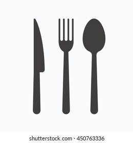 Fork, knife and spoon icons. Cutlery symbol. Gray flat web icon on white background. Vector