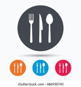 Fork, knife and spoon icons. Cutlery sign.