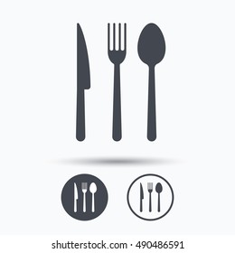 Fork, knife and spoon icons. Cutlery sign.