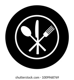Fork, knife and spoon on plate background. Vector illustration
