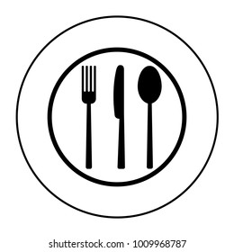 Fork, knife and spoon on plate background. Vector illustration