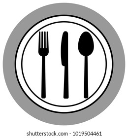 Fork, knife and spoon on plate background. Vector illustration