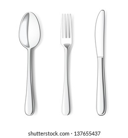 Fork, Knife and Spoon on white background. Vector illustration